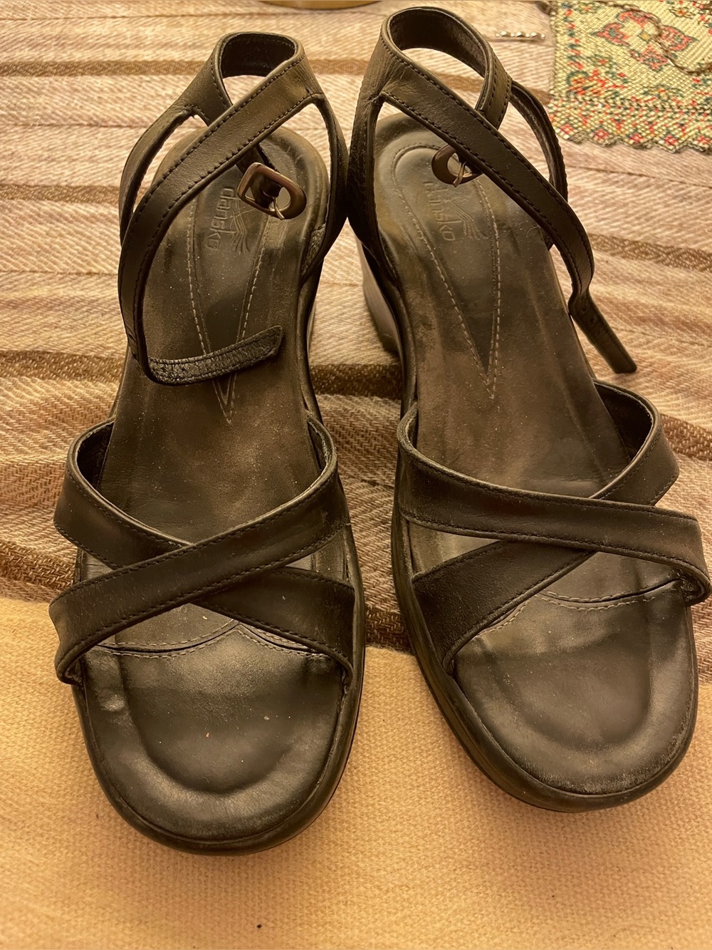 Dansko Classic Black Women’s Leather Sandal with Cross-Strap
